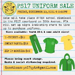 FRIDAY, DECEMBER  7, 2021 UNIFORM SALE